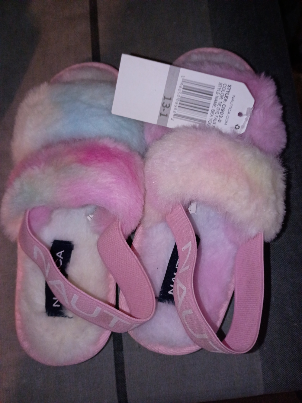 Nautica Pastel Multi-Color Faux Fur Slide Sandals